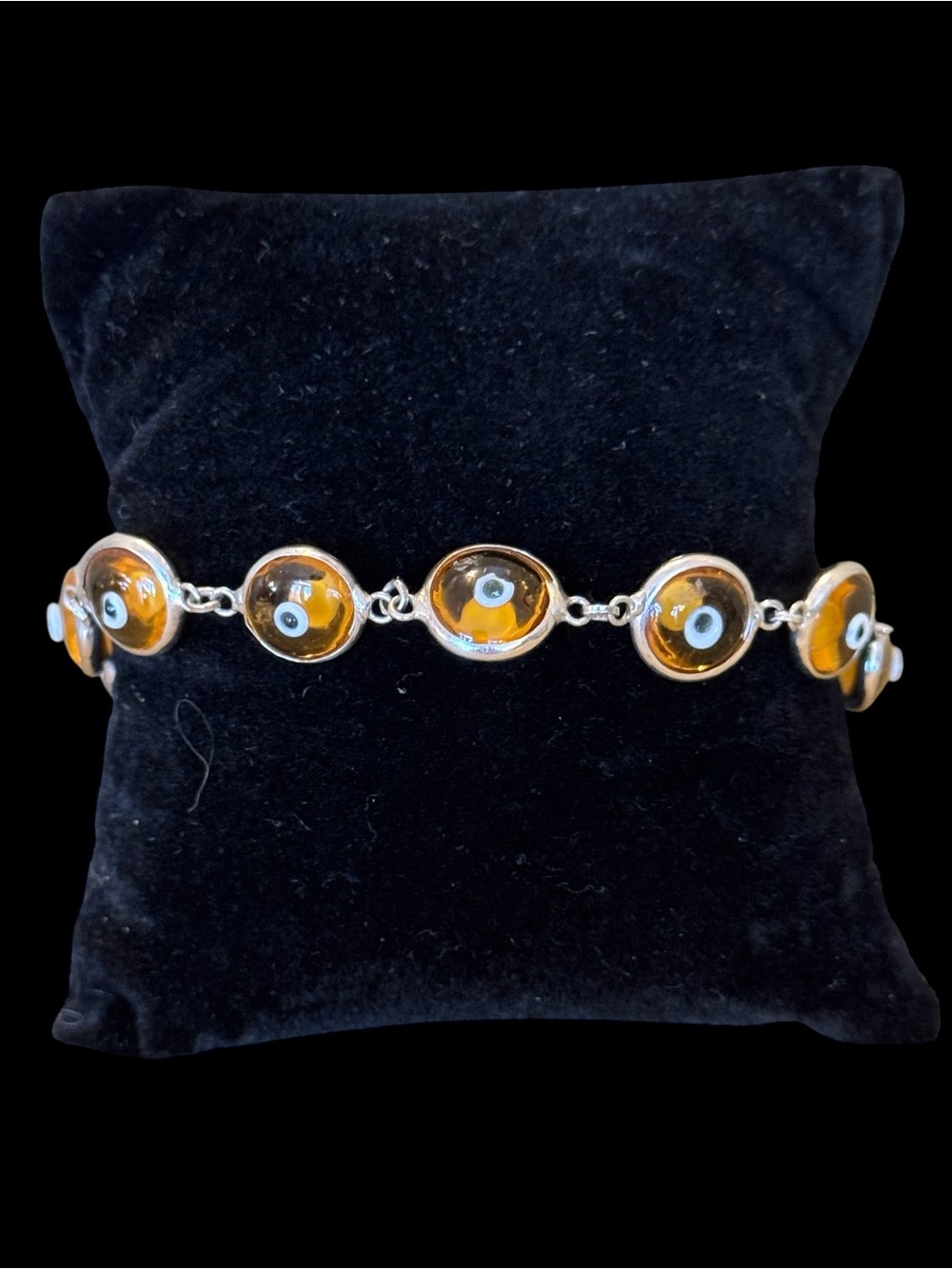 Evil Eye Good Luck Sterling Silver Bracelet with Yellow VINTAGE